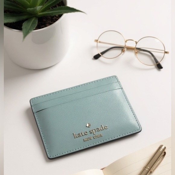 Kate Spade Madison Small Slim Card Holder Blue Glow Saffiano Leather pre loved - Picture 5 of 7
